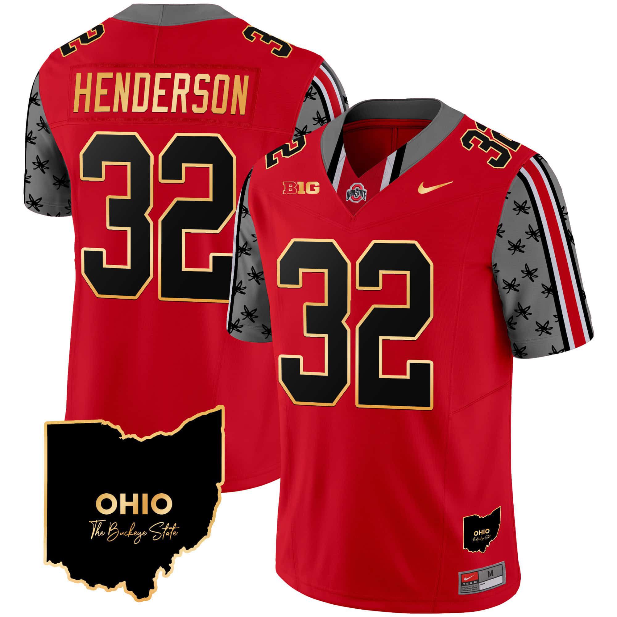 Men Ohio State Buckeyes #32 Henderson Red 2024 Nike Home Patch Gold Trim Vapor Limited NCAA Jersey->indianapolis colts->NFL Jersey